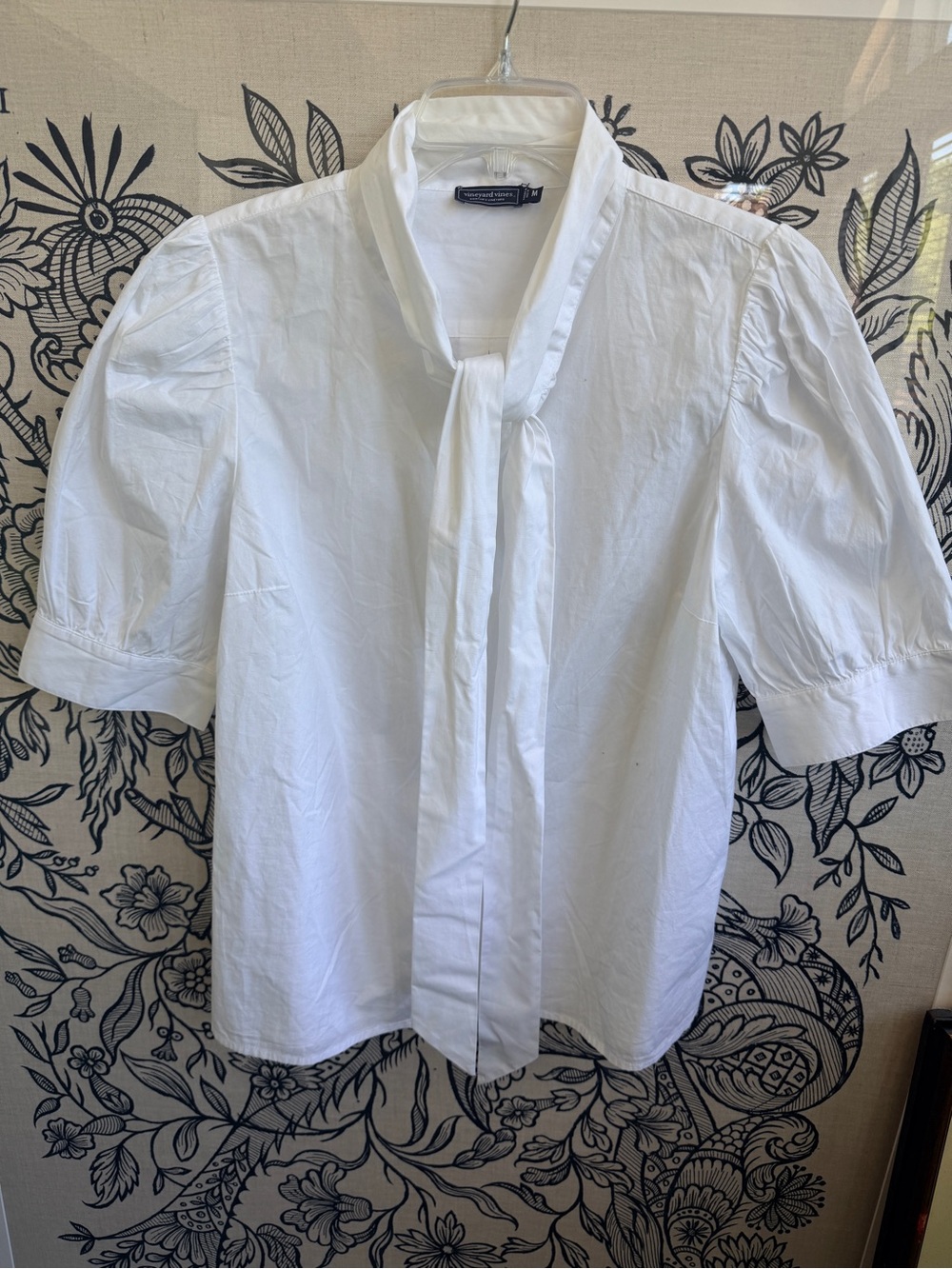 Vineyard Wine White Tie-Neck Puff Sleeve Blouse